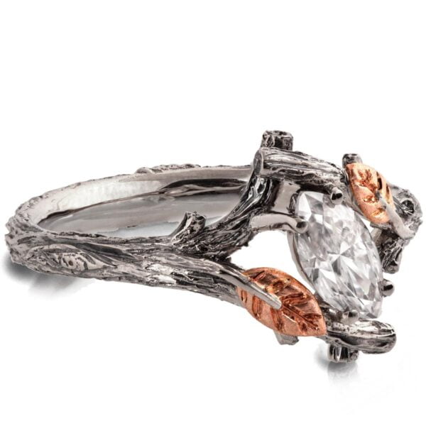 Marquise Moissanite Twig Engagment Ring Platinum and Rose Gold Catalogue