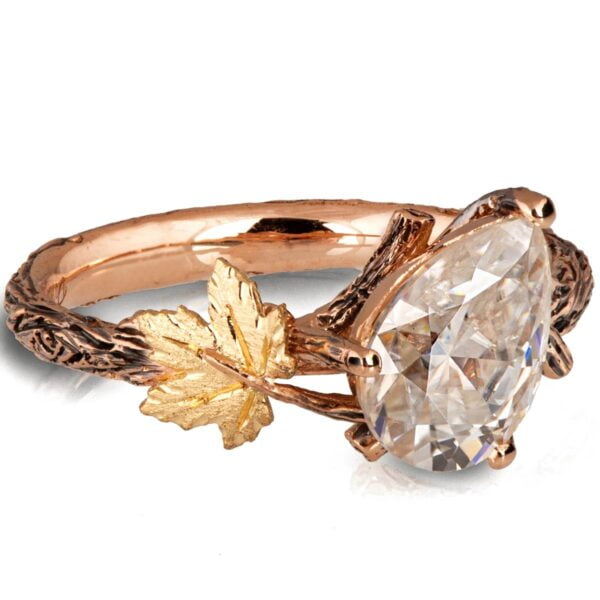 Twig and Maple Leaf Engagement Ring Rose Gold and 2ct Moissanite Catalogue