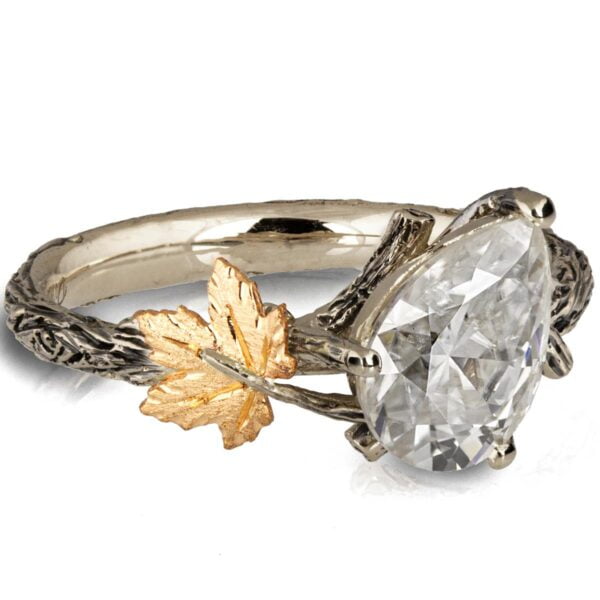 Twig and Maple Leaf Engagement Ring White Gold and 2ct Moissanite Catalogue