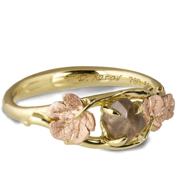 Raw Diamond Twig and Fig Leaves Ring Yellow Gold Catalogue