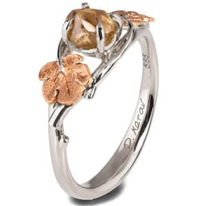 Raw Diamond Twig and Fig Leaves Ring Platinum and Rose Gold Catalogue