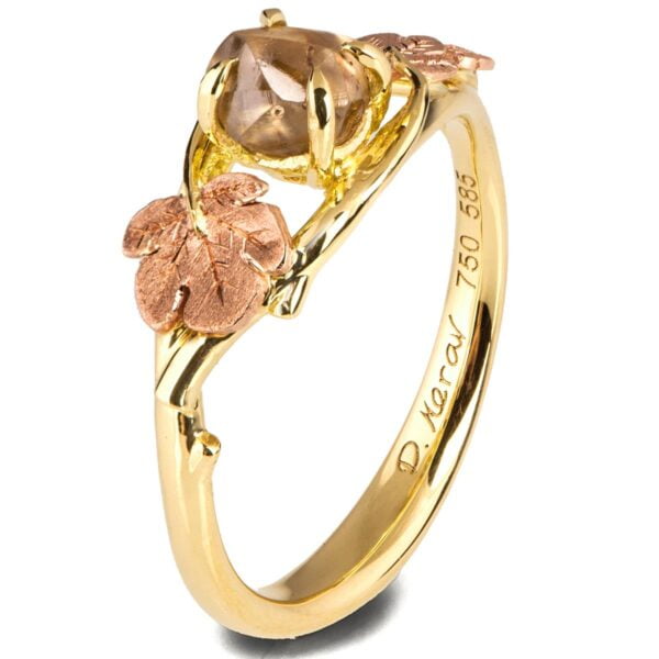 Raw Diamond Twig and Fig Leaves Ring Yellow Gold Catalogue