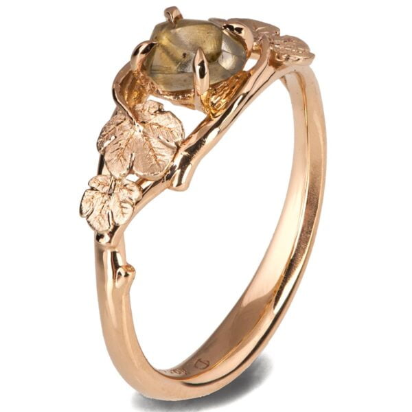Raw Diamond Twig and Fig Leaves Ring Rose Gold Catalogue