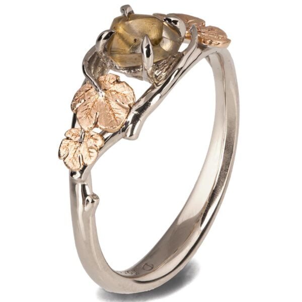 Raw Diamond Twig and Fig Leaves Ring White Gold Catalogue