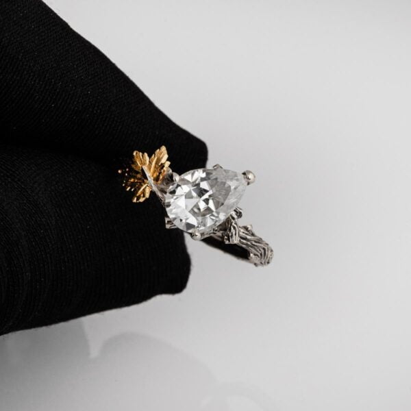 Twig and Maple Leaf Engagement Ring Platinum and Gold and 2ct Moissanite Catalogue