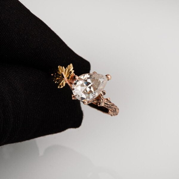 Twig and Maple Leaf Engagement Ring Rose Gold and 2ct Moissanite Catalogue