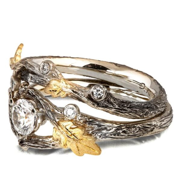 Twig and Oak Leaf Bridal Set Yellow Gold and Moissanite Catalogue