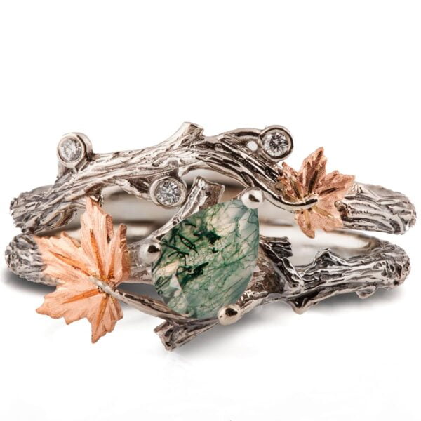 Twig and Maple Leaf Bridal Set Platinum and Moss Agate Catalogue