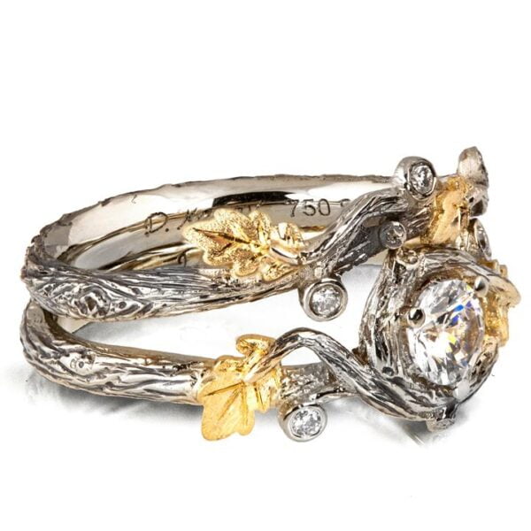 Twig and Oak Leaf Bridal Set Yellow Gold and Moissanite Catalogue
