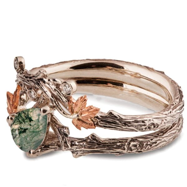 Twig and Maple Leaf Bridal Set Rose Gold and Green Moss Agate Catalogue