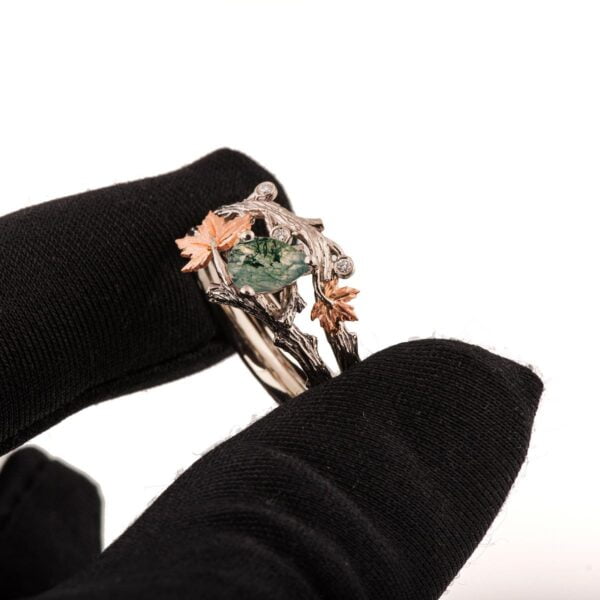 Twig and Maple Leaf Bridal Set Rose Gold and Green Moss Agate Catalogue