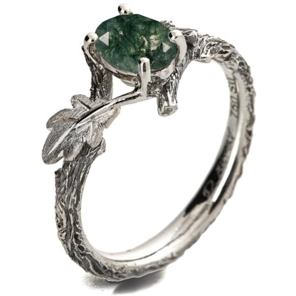 Oak Leaf Green Moss Agate Engagement Ring White Gold Catalogue