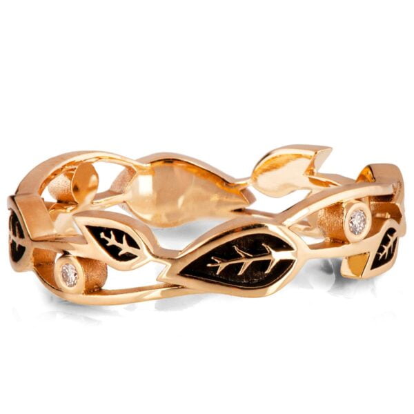 Rose Gold Black Leaves and Diamonds Ring Catalogue