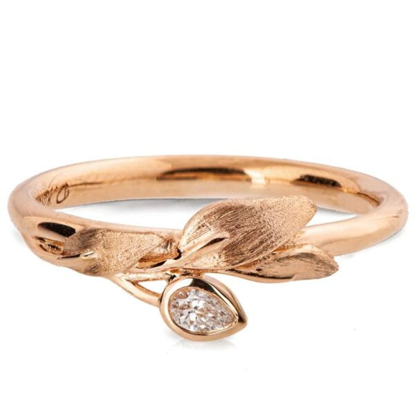 Pear Diamond Rose Gold Leaves Ring Catalogue