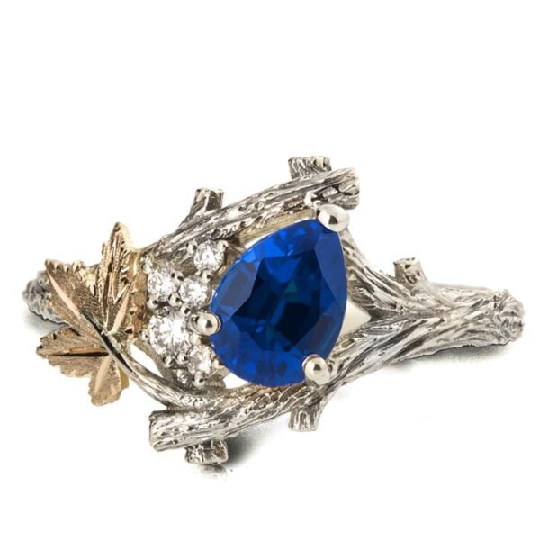 Maple Leaf Sapphire and Diamonds Cluster Engagement Ring Yellow Gold Catalogue