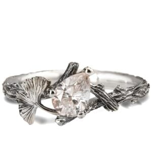 Twig and Ginkgo Leaf Engagement Ring White Gold and Moissanite Catalogue