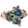 Maple Leaf Teal Sapphires Cluster Engagement Ring Platinum and Rose Gold Catalogue