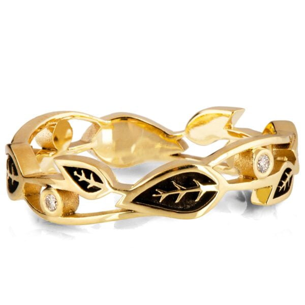 Yellow Gold Black Leaves and Diamonds Ring Catalogue
