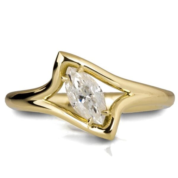 Tilted Marquise Cut Diamond Engagement Ring Yellow Gold Catalogue