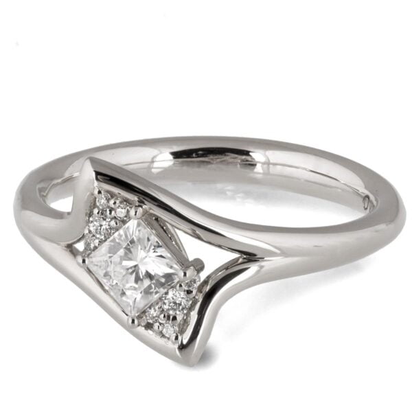 Platinum Princess Moissanite Cluster Twist Engagement Ring Catalogue