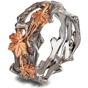 Twig and Maple Leaves Wedding Band Platinum and Rose Gold Catalogue