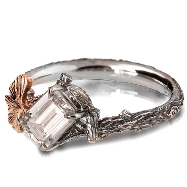 Twig and Ginkgo Leaf Engagement Ring Platinum and Moissanite Catalogue