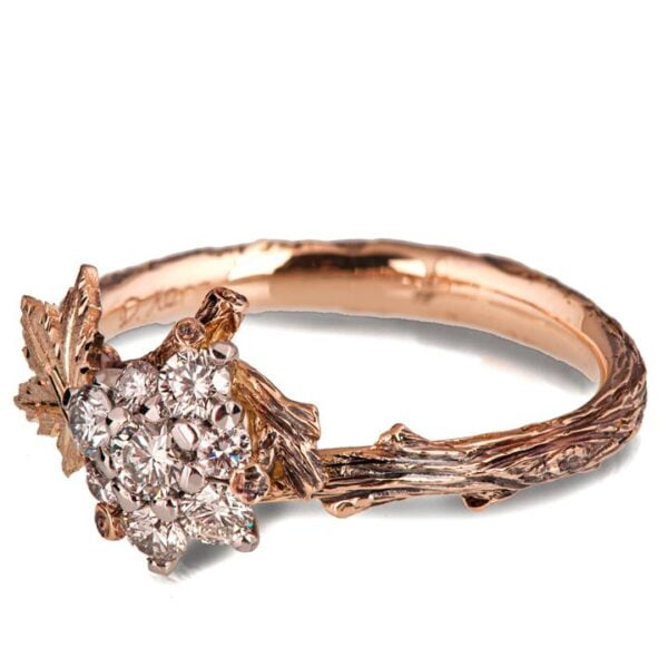 Twig and Maple Leaf Diamond Cluster Engagement Ring Rose Gold Catalogue