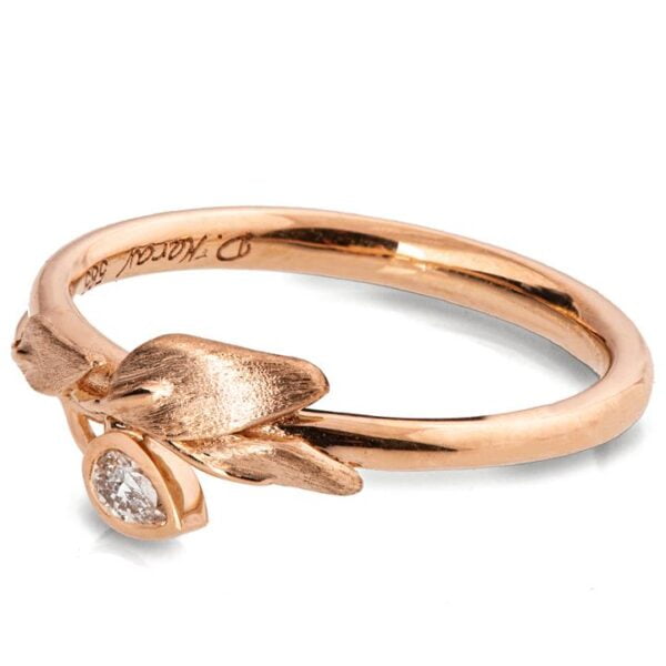 Pear Diamond Rose Gold Leaves Ring Catalogue