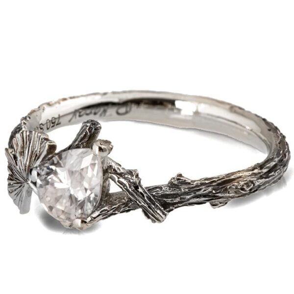 Twig and Ginkgo Leaf Engagement Ring White Gold and Moissanite Catalogue