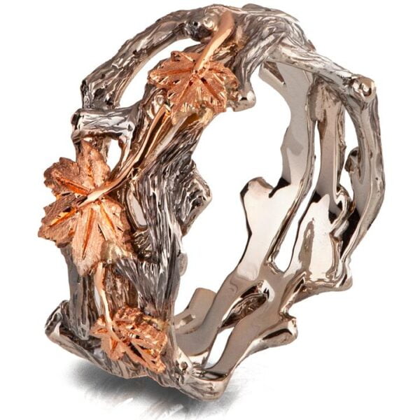 Twig and Maple Leaves Wedding Band Rose Gold Catalogue