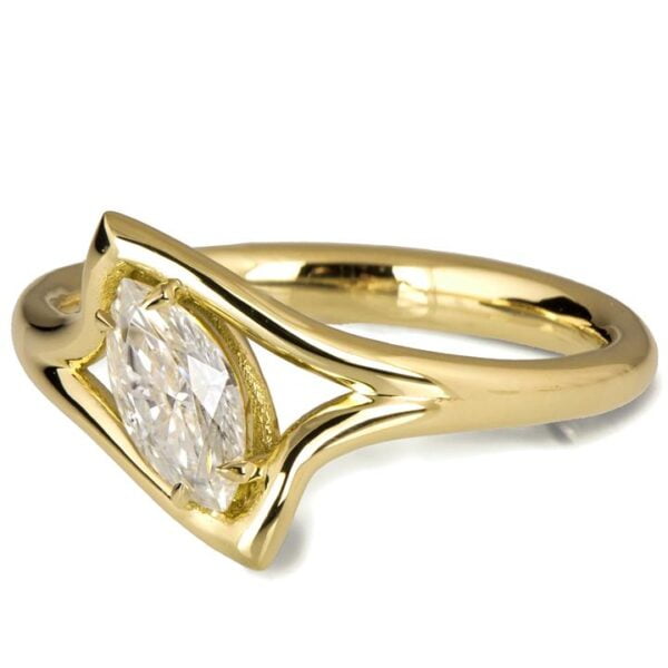 Tilted Marquise Cut Diamond Engagement Ring Yellow Gold Catalogue