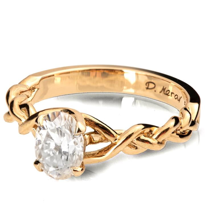Braided Engagement Ring Yellow Gold and Oval Diamond - Doron Merav