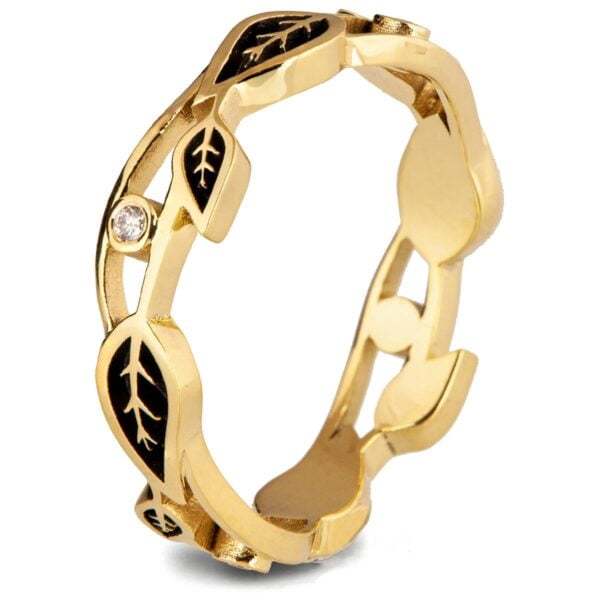 Yellow Gold Black Leaves and Diamonds Ring Catalogue