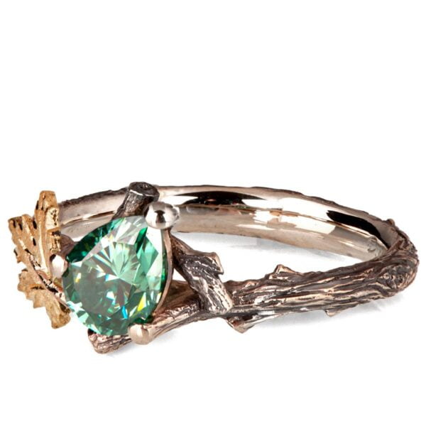 Twig and Maple Leaf Engagement Ring Yellow Gold and Green Moissanite Catalogue