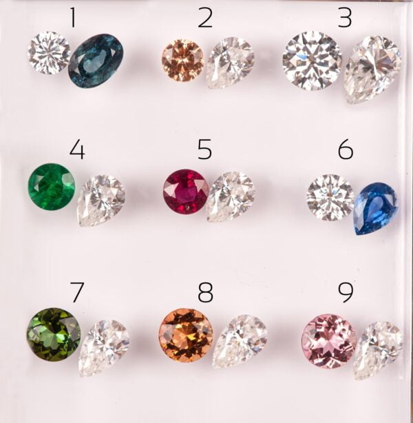 Moi et Toi Platinum Maple Leaves Engagement Ring, Mint Tourmaline and Pear Diamond Catalogue