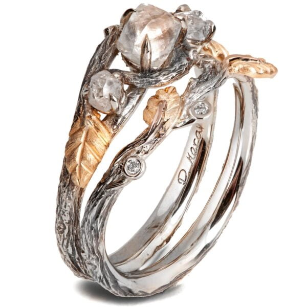 Raw Diamond Twig Bridal Set Platinum and Rose Gold Catalogue