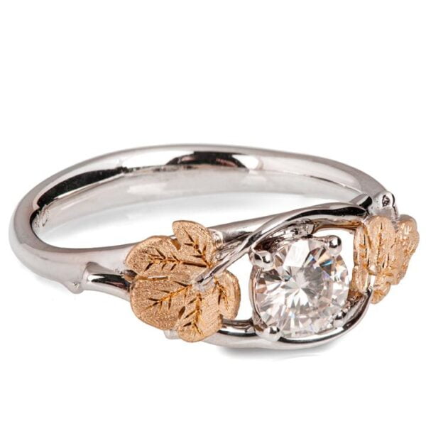 Twig and Fig Leaves Engagement Platinum and Rose Gold and Moissanite Catalogue