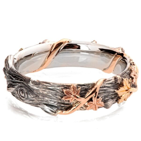 Twig and Maple Leaves Wedding Band in Platinum, Yellow and Rose Gold Catalogue