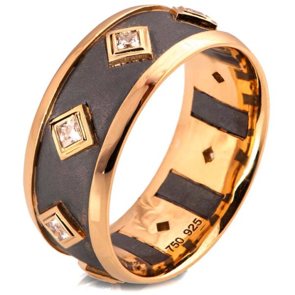Men’s Wedding Band Black and Rose Gold with Square Diamonds Catalogue