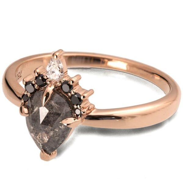Rose Gold Salt and Pepper Pear Diamond Semi Halo Crown Engagement Ring Catalogue