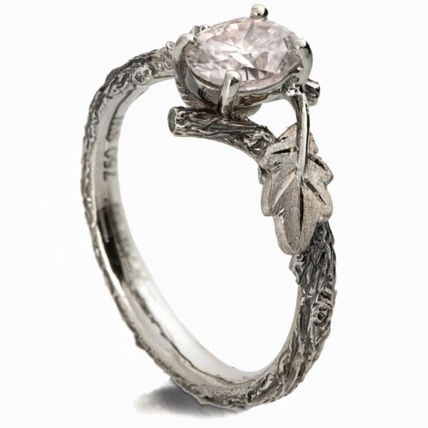 Twig and Oak Leaf Engagement Ring White Gold and Oval Diamond Catalogue