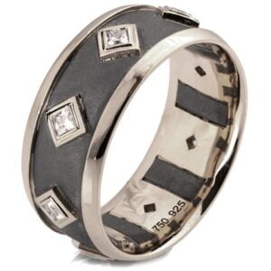 Men’s Wedding Band Black and White Gold with Square Diamonds Catalogue