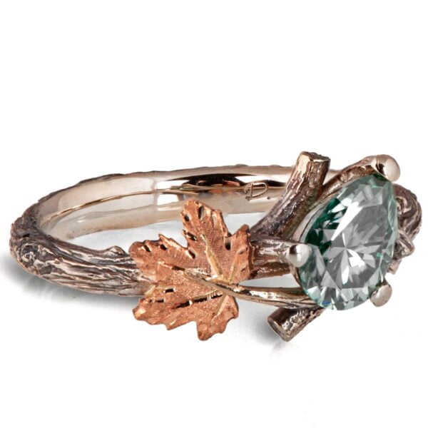 Twig and Maple Leaf Engagement Ring Rose Gold and Gray Moissanite Catalogue