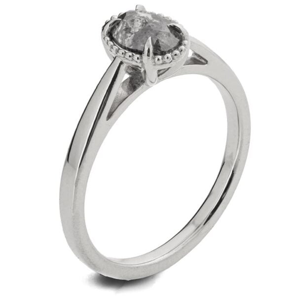 Platinum Oval Salt & Pepper Milgrain Engagement Ring Catalogue