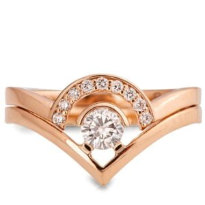 Rose Gold Geomtric Minimalistic Chevron Diamond Bridal Set Catalogue