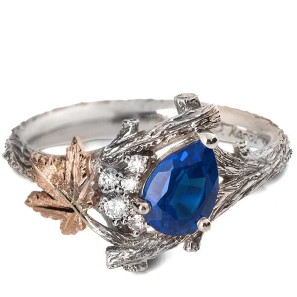 Maple Leaf Sapphire and Diamonds Cluster Engagement Ring Platinum and Rose Gold Catalogue
