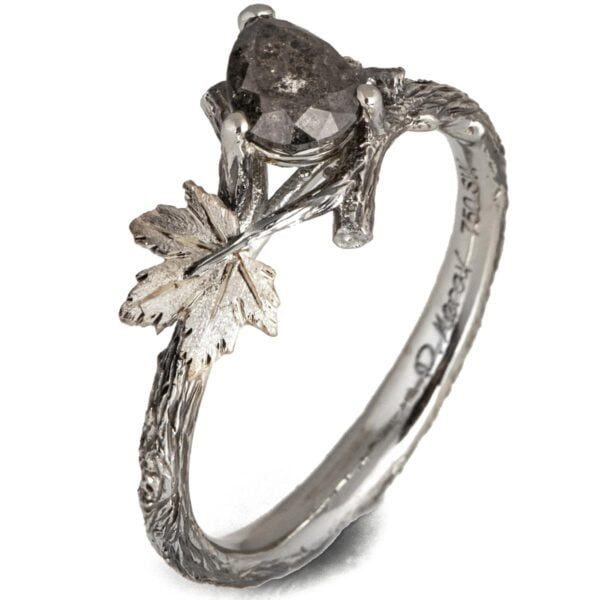 Twig and Maple Leaf Engagement Ring White Gold and Rustic Salt & Pepper Diamond Catalogue