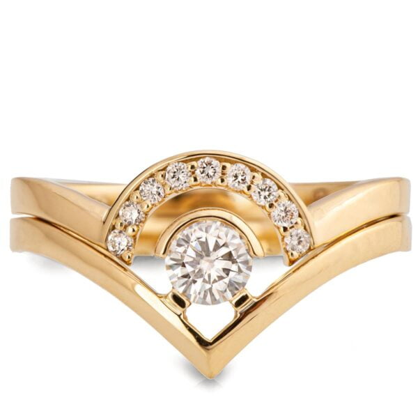 Gold Geomtric Minimalistic Chevron Diamond Bridal Set Catalogue