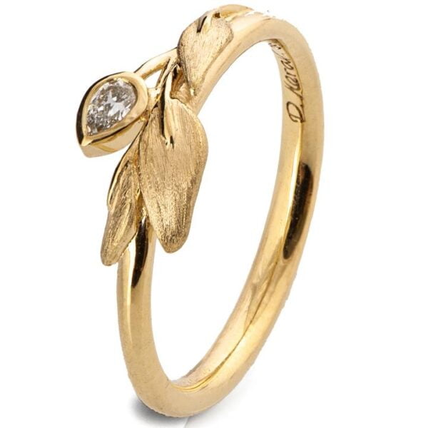 Pear Diamond Yellow Gold Leaves Ring Catalogue