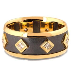 Men’s Wedding Band Black and Yellow Gold with Square Diamonds Catalogue